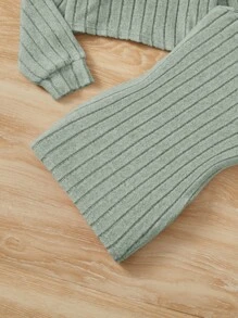 SHEIN Cô Gái Trẻ Áo cao cổ Áo thun Thả vai & Váy Dây - Màu xanh Bạc hà - Xem 3