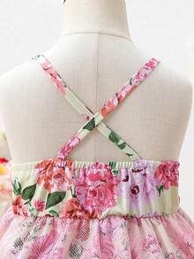 Toddler Girls Floral Print Contrast Lace Ruffle Hem Cami Dress - Multicolor - View 4