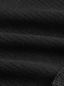 SHEIN MOD Áo thun nữ Bất đối xứng Buộc lại Gân đan màu trơn Giải trí - màu đen - Xem 3