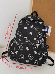 HJMW 卡通圖案功能背包書包適合畢業生、青少年女孩、新生、大二、初中和高中大學生、大學和高中，非常適合戶外、旅行和返校 - 黑色 - 查看 4