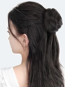短直筒合成纖維髮髻 - 黑色 - 查看 1