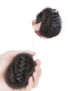 短直筒合成纖維髮髻 - 黑色 - 查看 3
