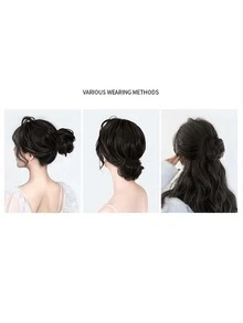 短直筒合成纖維髮髻 - 黑色 - 查看 4