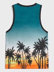 GENTILAND Men Tropical Print Contrast Binding Tank Top - Multicolor - View 2