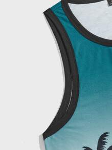 GENTILAND Men Tropical Print Contrast Binding Tank Top - Multicolor - View 3