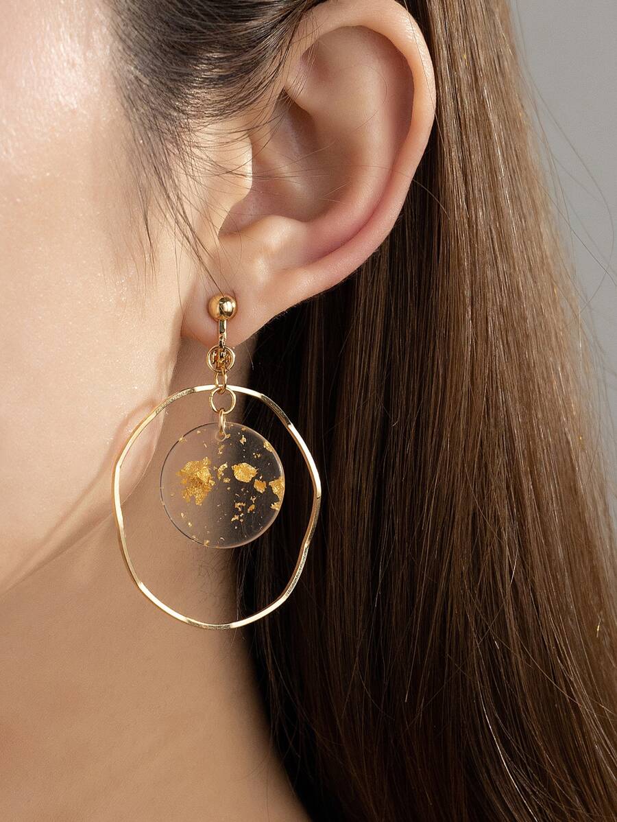 1 Cặp Khuyên Tai Vòng Tròn Hình Học Kim Loại Bông Tai Acrylic Tròn - Vàng - Xem 1