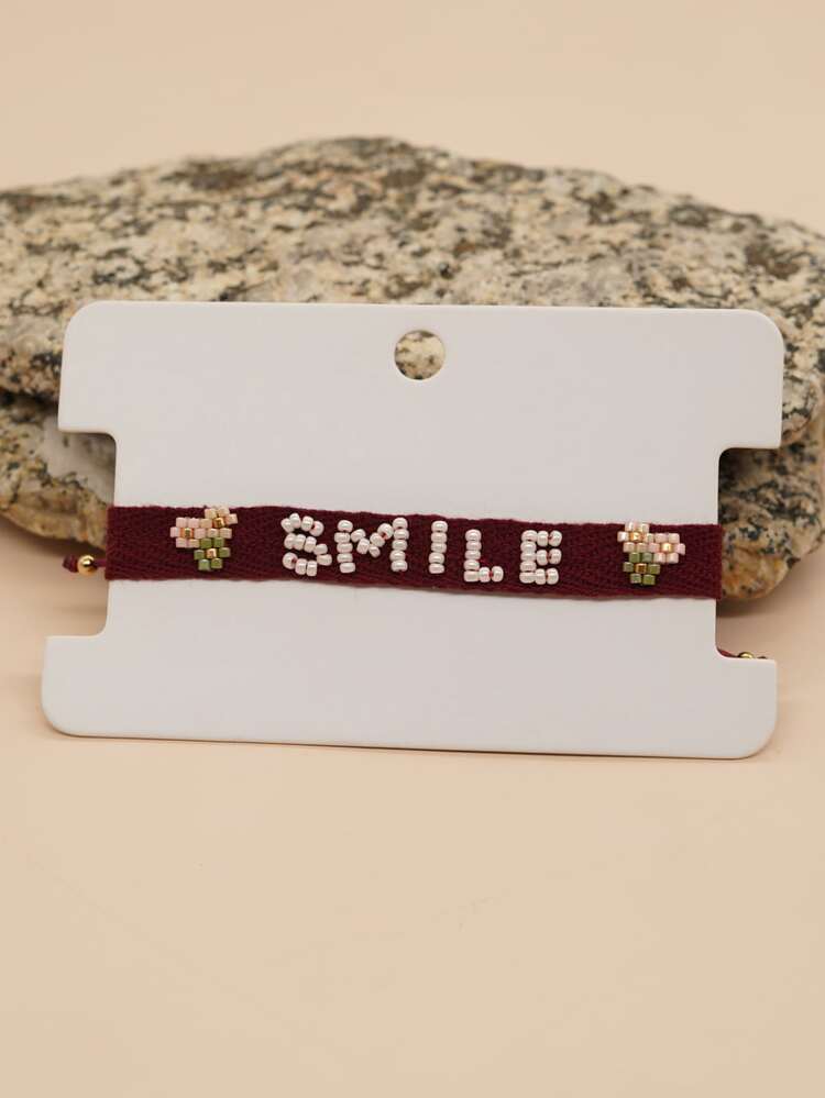 Beaded Flower & Letter Decor Bracelet - Multicolor - View 1