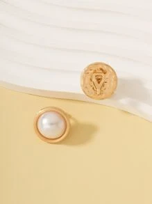 人造珍珠裝飾夾式耳環 - 金黃色 - 查看 4