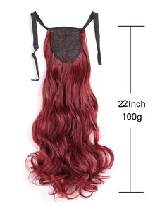 Long Body Wave Ponytail Synthetic Hair Extension - Burgundy - View 4