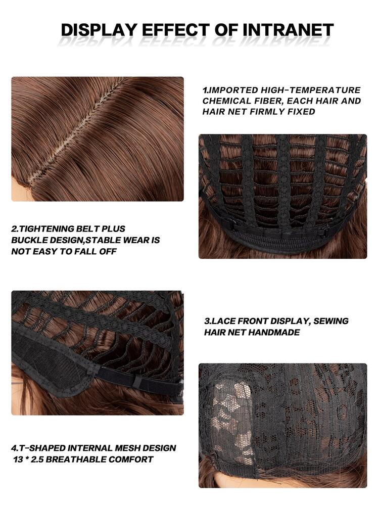 Lace Front Wig Pre Plucked Hairline With Baby Hair Kinky Straight Feeling Synthetic Fiber Wigs - Brown - View 5