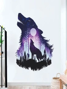 1pc Wolf Pattern Wall Sticker - Multicolor - View 3