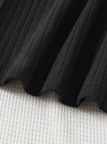 Tween Girl Casual Off Shoulder Spaghetti Strap Heart Print Dress - Black - View 4