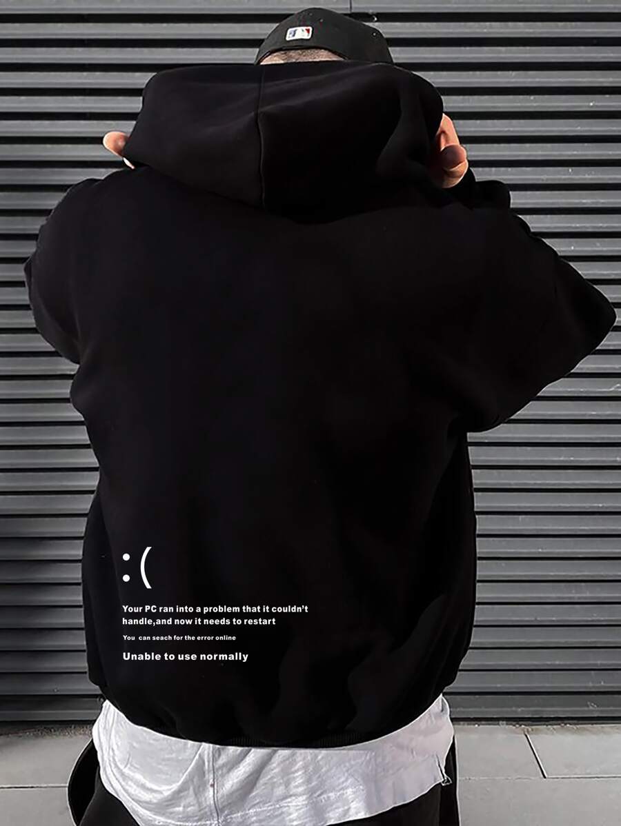 Manfinity Men Slogan Graphic Drawstring Hoodie - Black - View 1