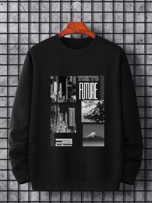 Manfinity Homme Men Letter & Building Print Sweatshirt