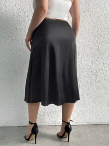 SHEIN Privé 大碼高腰素色半身裙 - 黑色 - 查看 2