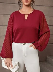 SHEIN Clasi Plus Keyhole Neckline Lantern Sleeve Blouse