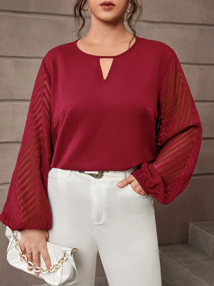 SHEIN Clasi Plus Keyhole Neckline Lantern Sleeve Blouse