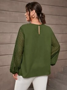 SHEIN Clasi 大碼鎖眼領燈籠袖襯衫 - 橄欖綠 - 查看 2