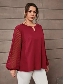 SHEIN Clasi Plus Keyhole Neckline Lantern Sleeve Blouse