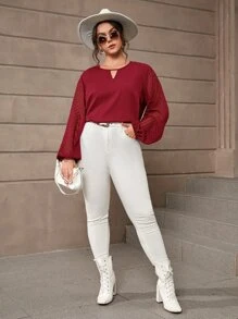 SHEIN Clasi Plus Keyhole Neckline Lantern Sleeve Blouse