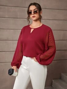SHEIN Clasi Plus Keyhole Neckline Lantern Sleeve Blouse