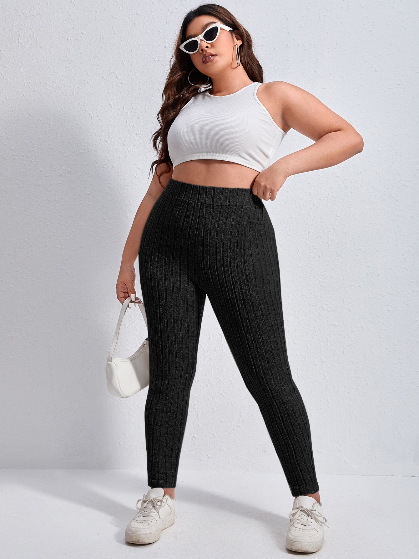 SHEIN EZwear Plus Ribbed Knit Leggings With Phone Pocket SHEIN UK