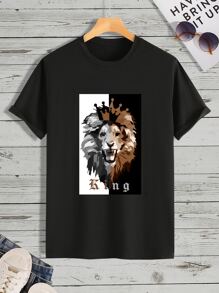 Manfinity LEGND Men Lion & Letter Graphic Tee - Black - View 3