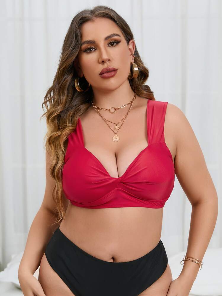 Plus Twist Front Bikini Top - Red - View 3