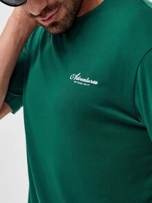 Manfinity Men Letter Graphic Tee & Seam Front Shorts Set - Dark Green - View 3