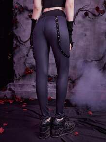 ROMWE Goth Skeleton Print Tape Decor Leggings - Multicolor - View 6