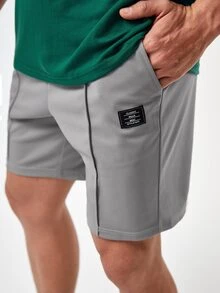 Manfinity Men Letter Graphic Tee & Seam Front Shorts Set - Dark Green - View 4