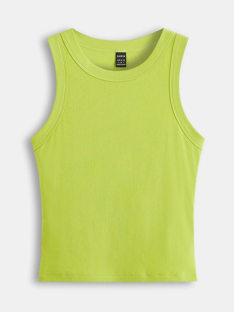 SHEIN BASICS 1pc Solid Slim Tank Top - Lime Green - View 7