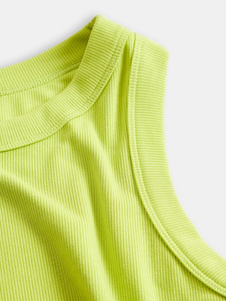 SHEIN BASICS 1pc Solid Slim Tank Top - Lime Green - View 8