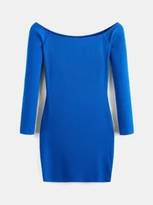 SHEIN BASICS Vestido Bodycon Con Hombros Descubiertos Para Tallas Grandes - Azul - Ver 6