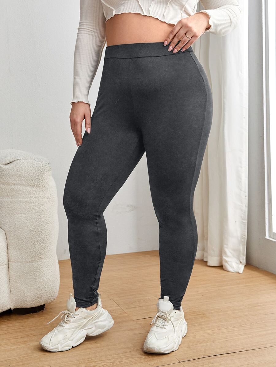 SHEIN EZwear Plus Solid High Waist Leggings - Grey - View 1