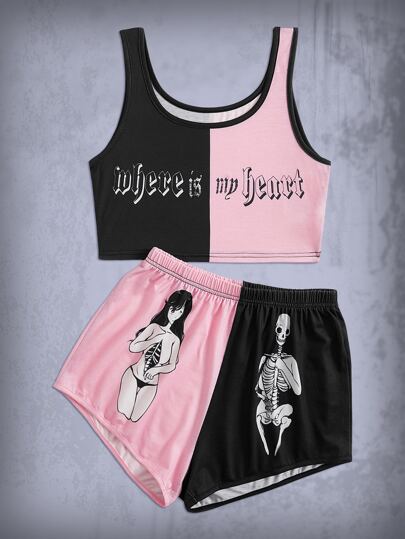 Goth Two Tone Figure Graphic PJ Set