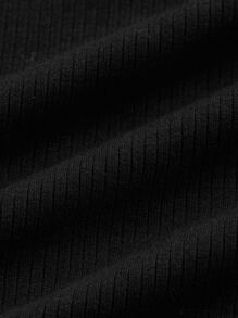 SHEIN MOD Đầm Tương phản ren Gân đan Nút phía trước Khối Màu Thanh lịch - màu đen - Xem 4