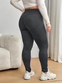 SHEIN EZwear Plus Solid High Waist Leggings - Grey - View 5