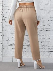 SHEIN Privé Plus High Waist Chain Detail Trousers - Khaki - View 2