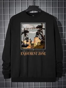 Manfinity Men Tropical & Letter Graphic Sweatshirt - Black - View 1