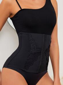 Contrast Lace Hook and Eye Front Waist Trainer - Black - View 5