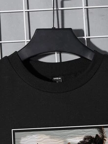 Manfinity Men Tropical & Letter Graphic Sweatshirt - Black - View 3