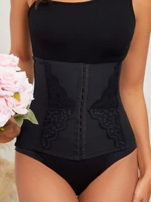 Contrast Lace Hook and Eye Front Waist Trainer - Black - View 6