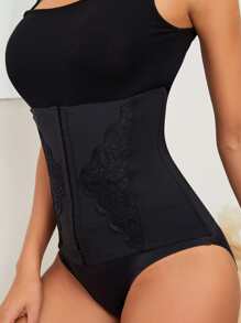 Contrast Lace Hook and Eye Front Waist Trainer - Black - View 7