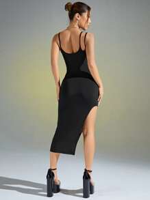 SHEIN ICON Vestido Largo Dividido En El Muslo Con Estampado De Mapa De Calor Para El Cuerpo