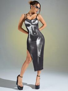 SHEIN ICON Vestido Largo Dividido En El Muslo Con Estampado De Mapa De Calor Para El Cuerpo
