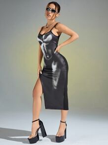 SHEIN ICON Vestido Largo Dividido En El Muslo Con Estampado De Mapa De Calor Para El Cuerpo