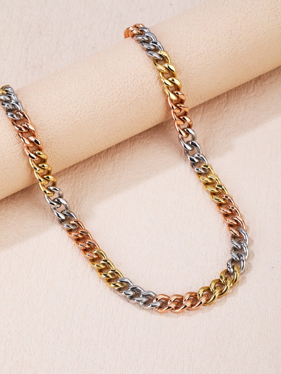 Collar de cadena de bloque de color de acero inoxidable para hombre para decoración diaria para una apariencia elegante - Multicolor - Ver 1