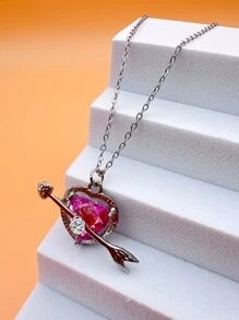 Rhinestone Decor Arrow & Heart Charm Necklace - Silver - View 2