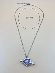 Rhinestone Decor Arrow & Heart Charm Necklace - Silver - View 3